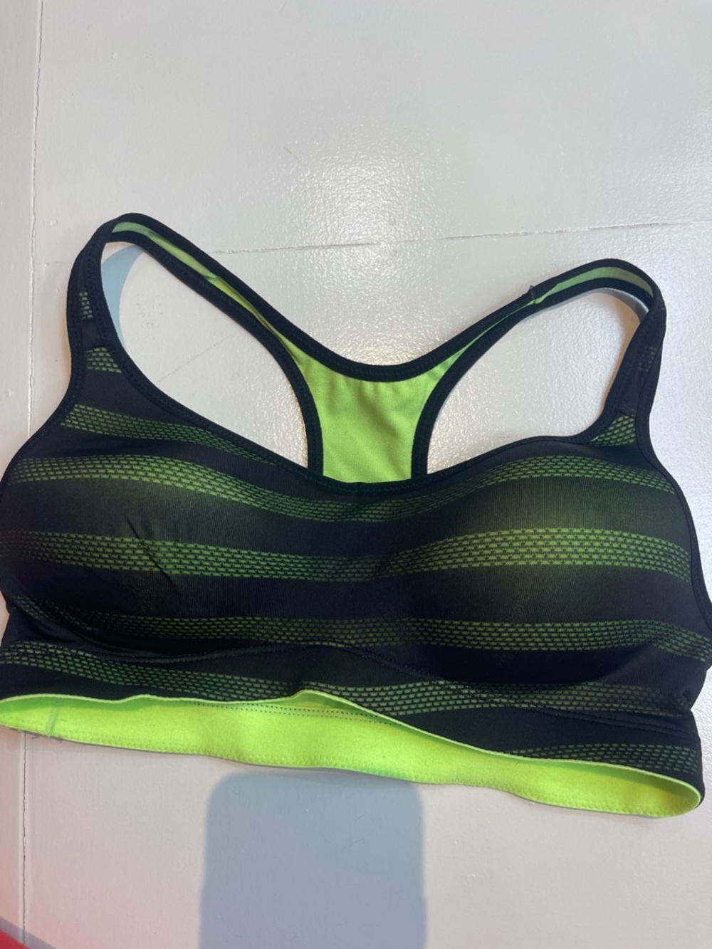 Racerback Sports Bra - Black & Neon Green small built in padding